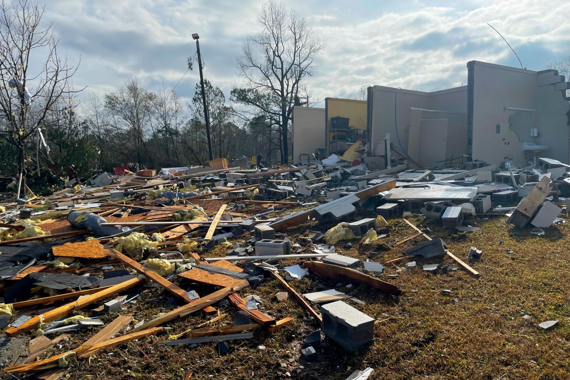 The Flatwood community center is seen damaged,