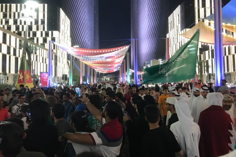 Football fans filled the streets in Qatar.