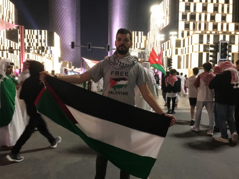 Palestinian flags are seen in big numbers across Qatar during the World Cup and here at Lusail Boulevard tonight. 