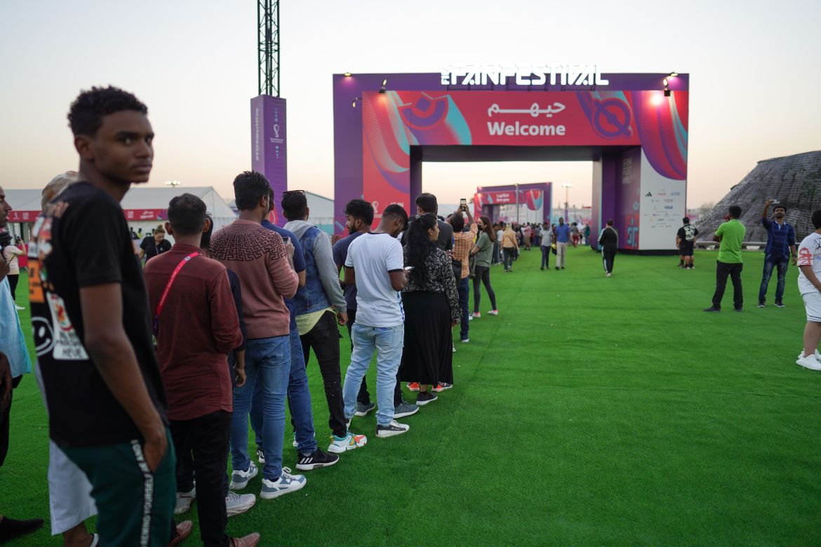 Fans waiting to enter the FIFA Fan Festival, Doha, Qatar