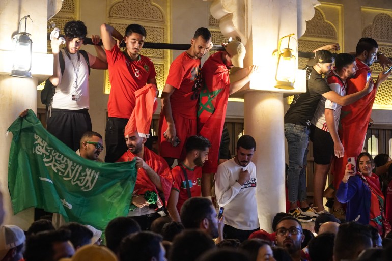 Morocco fans celebrating in Souq Waqif