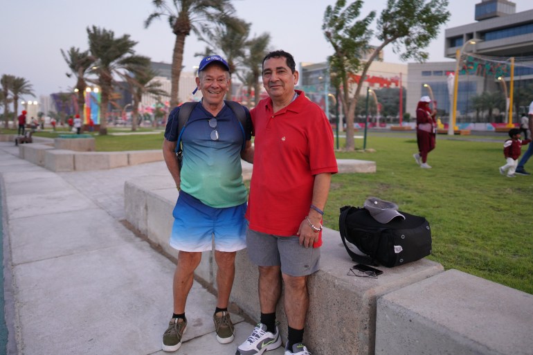 Two World Cup fans from Ecuador, Santo (L) and Carlo(R) both in their 80s