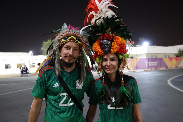 39 year old make up artist Diana Magana and her business man husband 42 year old Alex hermosillo have got 60 tickets for 30 matches. | Mexico vs Poland, Group C, FIFA World Cup 2022, November 22, at Stadium 974 in Ras Abu Aboud, Qatar [Showkat Shafi/ Al Jazeera]