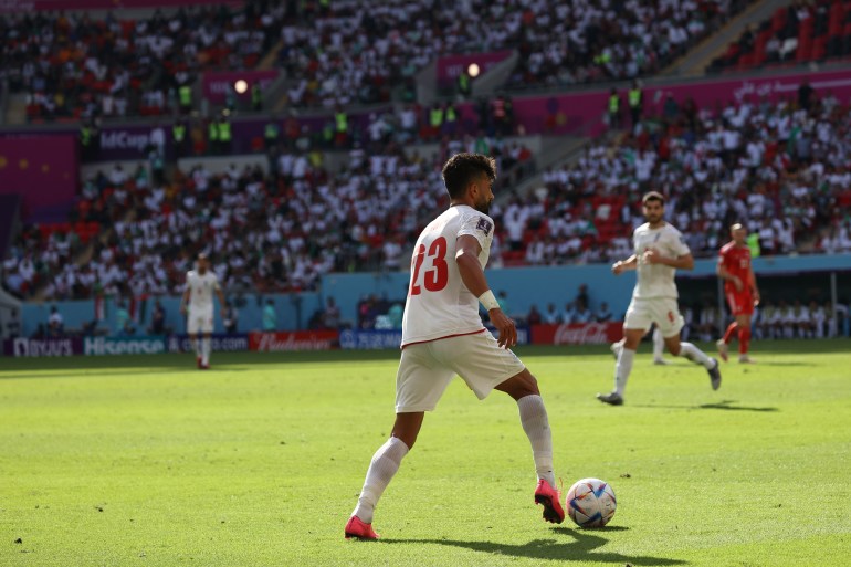 A photo of Ramin Rezaeian during the match between Iran and Wales at the FIFA World Cup Qatar 2022.