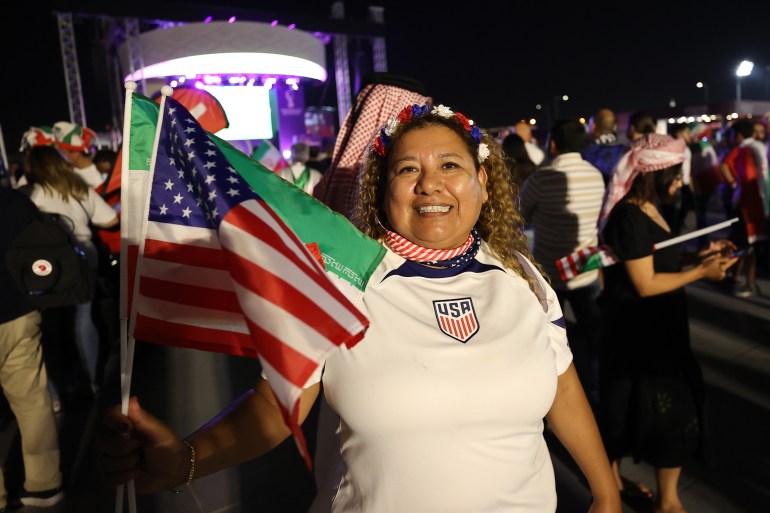 USA fans celebrating outside Al Thumama stadium 