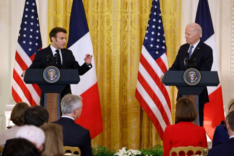 Emmanuel Macron and Joe Biden hold a news conference at the White House