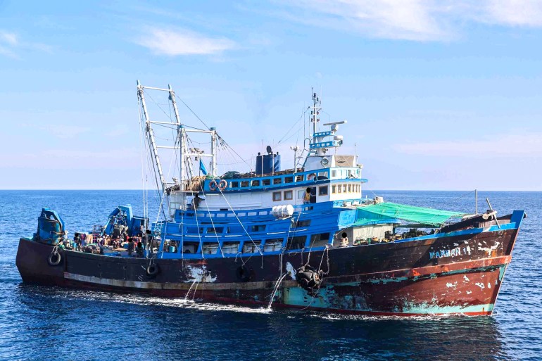 Handout photo shows a fishing trawler reportedly intercepted by the US Navy in the Gulf of Oman.