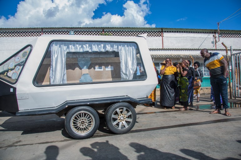 Hearse carrying a Zambian student