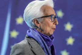 President of the European Central Bank (ECB) Christine Lagarde attends a press conference