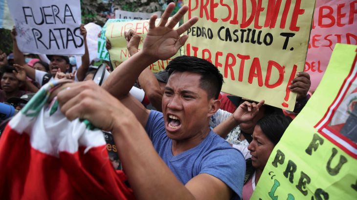 Supporters of removed Peruvian President Pedro Castillo protest