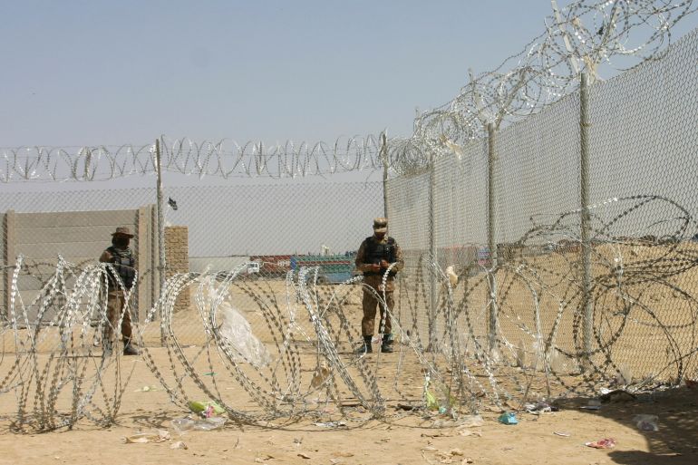 Army soldiers stand guard border crossing point at the border town of Chaman in Pakistan.