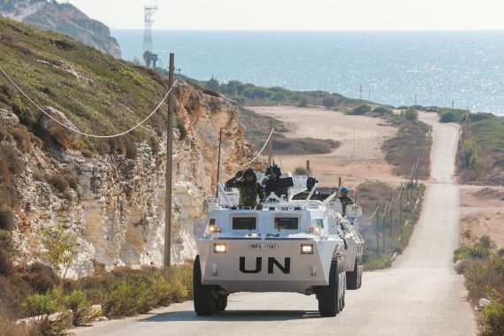 A UN peacekeeper (UNIFIL) vehicle