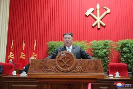 North Korean leader Kim Jong-un speaks during a visit to the Central Officers School of the ruling Workers' Party in Pyongyang, North Korea, in this photo released in October 2022 by North Korea's Korean Central News Agency [File: KCNA via Reuters]