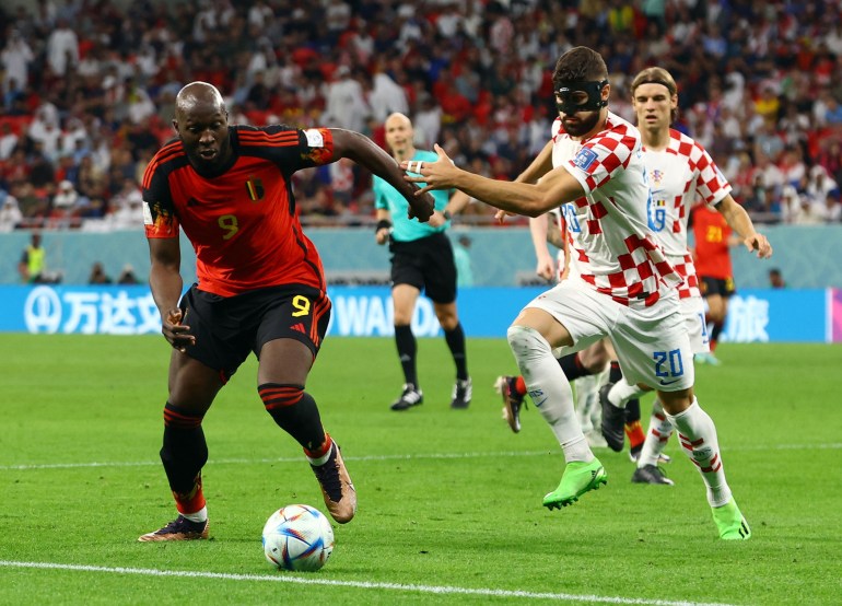 Belgium's Romelu Lukaku in action with Croatia's Josko Gvardiol