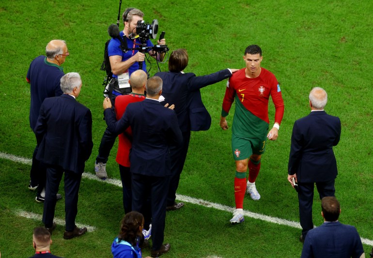 Portugal's Cristiano Ronaldo leaves the pitch after the match against Switzerland at Lusail Stadium, Lusail, Qatar on December 6, 2022 [Paul Childs/Reuters]