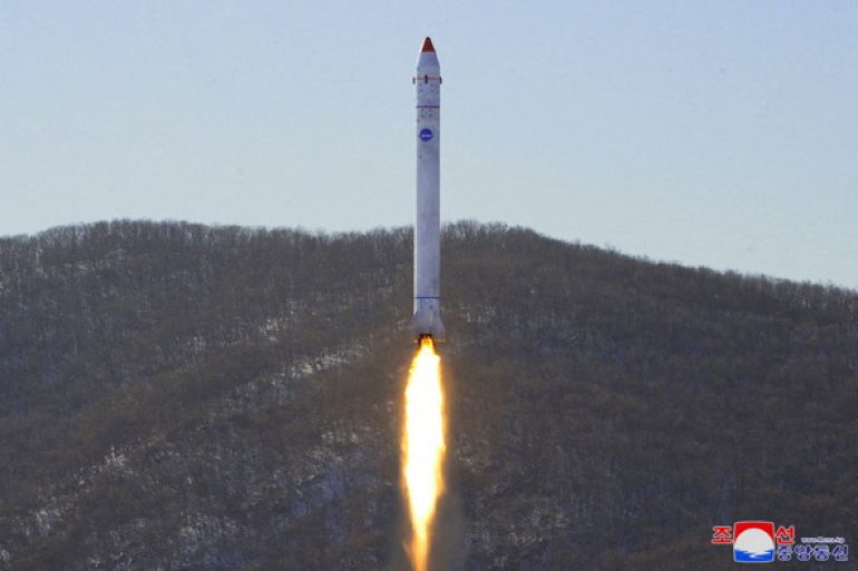 View of what appears to be a test related to the development of a reconnaissance satellite in this undated photo released on December 19, 2022 by North Korea's Korean Central News Agency.
