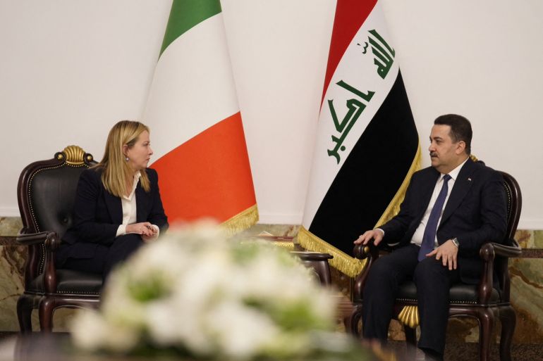 Iraqi Prime Minister Mohammed Shia al-Sudani meets with Italian Prime Minister Giorgia Meloni in Baghdad