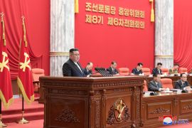 North Korean leader Kim Jong Un attends a meeting of the Central Committee of the Workers' Party in Pyongyang, North Korea.