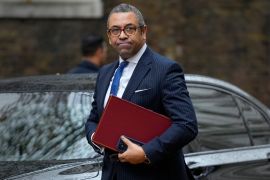 Britain's Foreign Secretary James Cleverly arrives in Downing Street in London