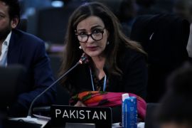 Sherry Rehman, minister of climate change for Pakistan, speaks during a closing plenary session at the COP27 U.N. Climate Summit, Sunday, Nov. 20, 2022, in Sharm el-Sheikh, Egypt. (AP Photo/Peter Dejong)