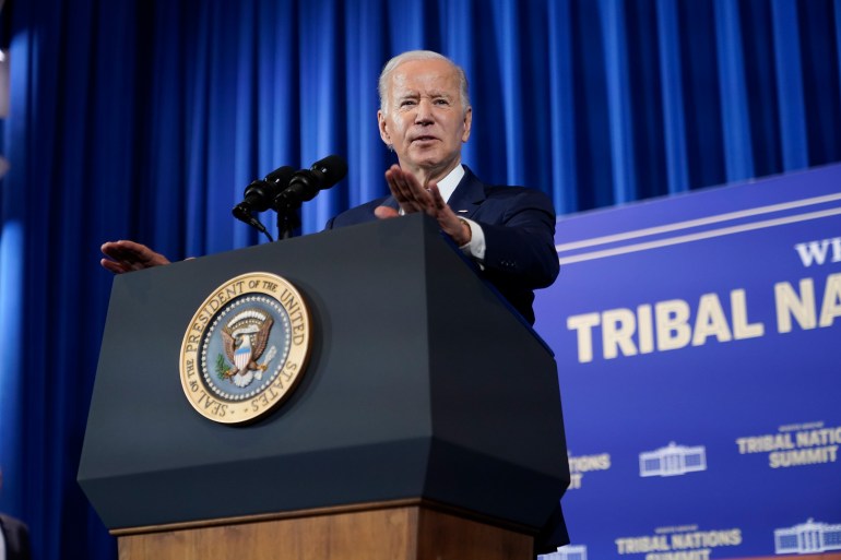 US President Joe Biden at the White House Tribal Nations Summit in November