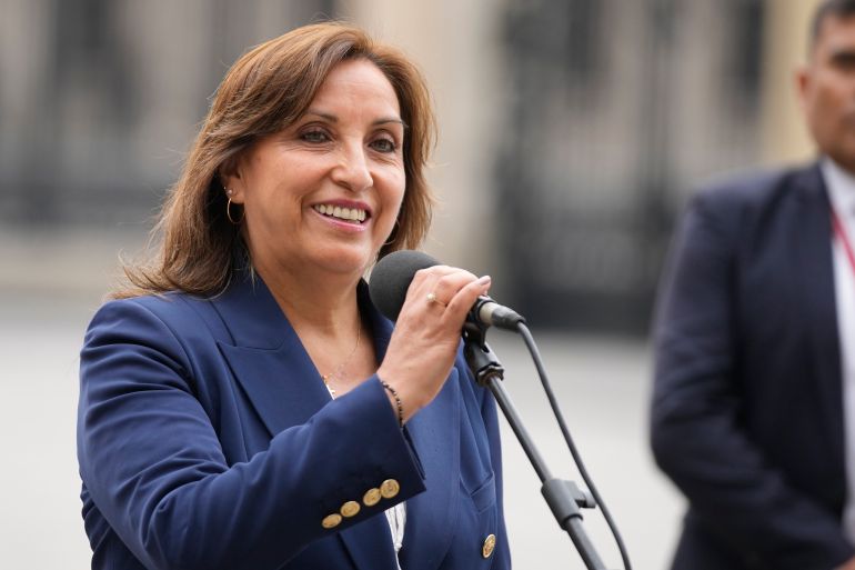 Peru's new President Dina Boluarte speaks to journalists