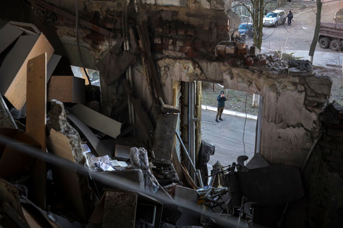 A damaged part of the hospital of Donetsk