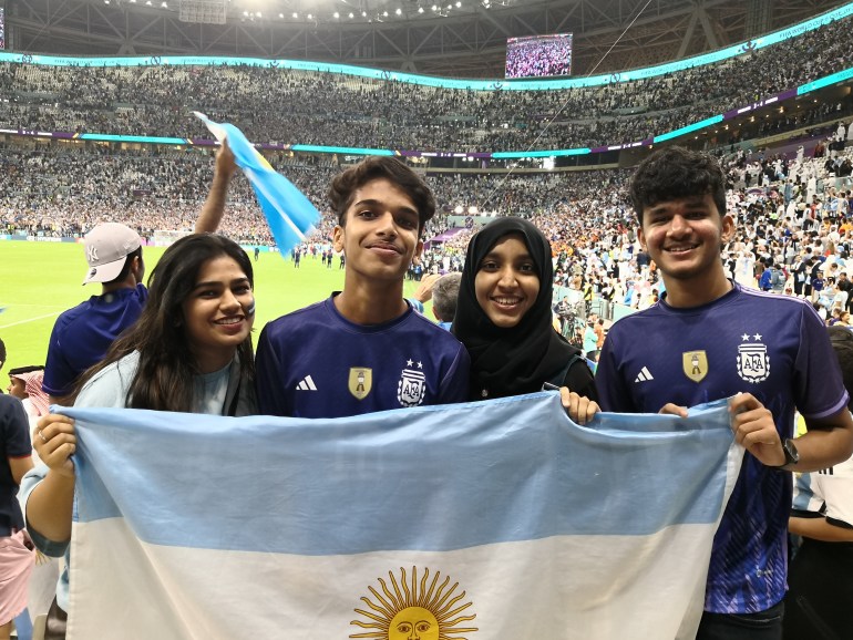 Muhammad Adil (second from left) and his siblings from Kerala, India at Lusail Stadium on Friday, December 9, 2022 [Hafsa Adil]