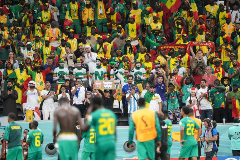 Senegal supporters cheer on the team's players.