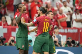 Portugal celebrating their sixth goal