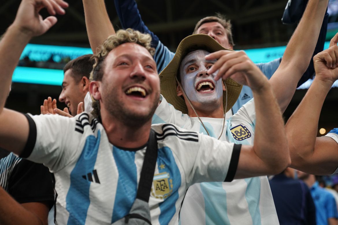 Argentina fans celebrate in the stands
