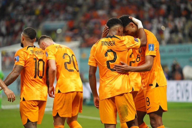 Dutch players during their match against the USA at the FIFA World Cup.