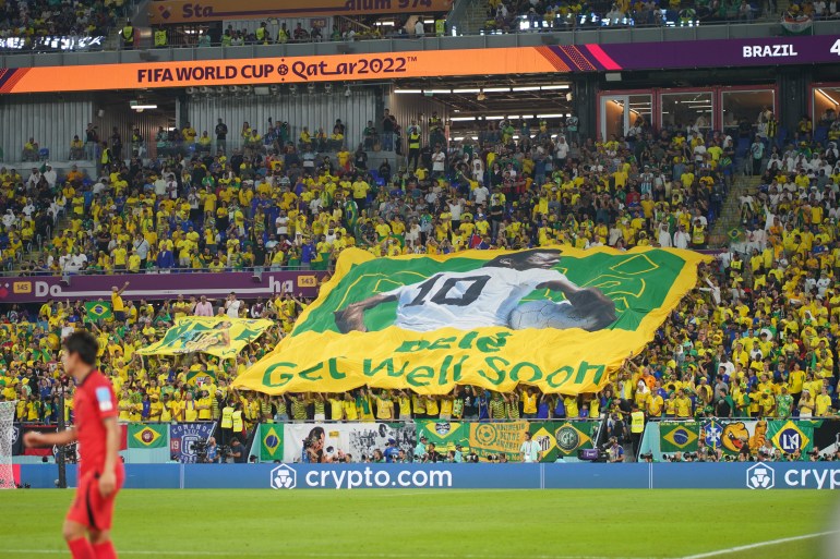 Huge Pele flag in the stands |
