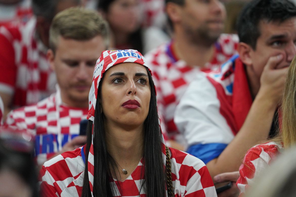 Saddened Croatia fans looking on from the stands as their side is down 2-0 at the half.
