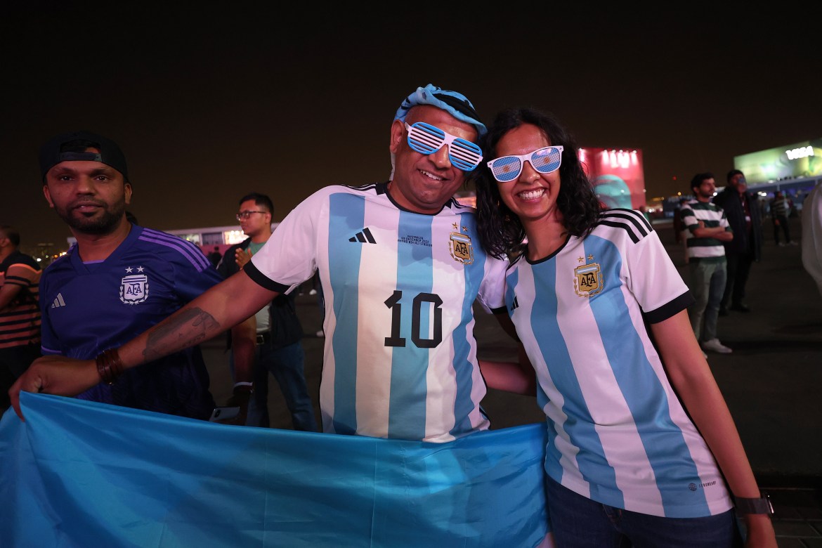Argentina supporters at the Fan festival in Doha, Qatar.
