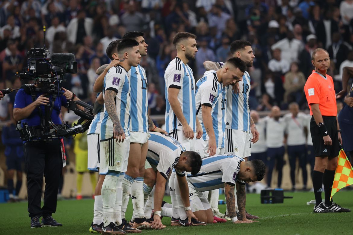 Argentinian players line up prior to their final penalty kick
