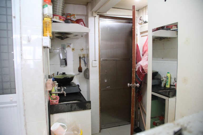 A kitchen in a small apartment in Hong Kong