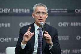 NATO Secretary General Jens Stoltenberg speaks during a conversation at Chey Institute in Seoul, South Korea.