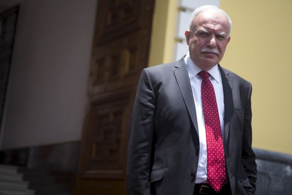 Palestinian Foreign Minister Riad al-Malki leaves the Venezuelan Foreign Ministry building
