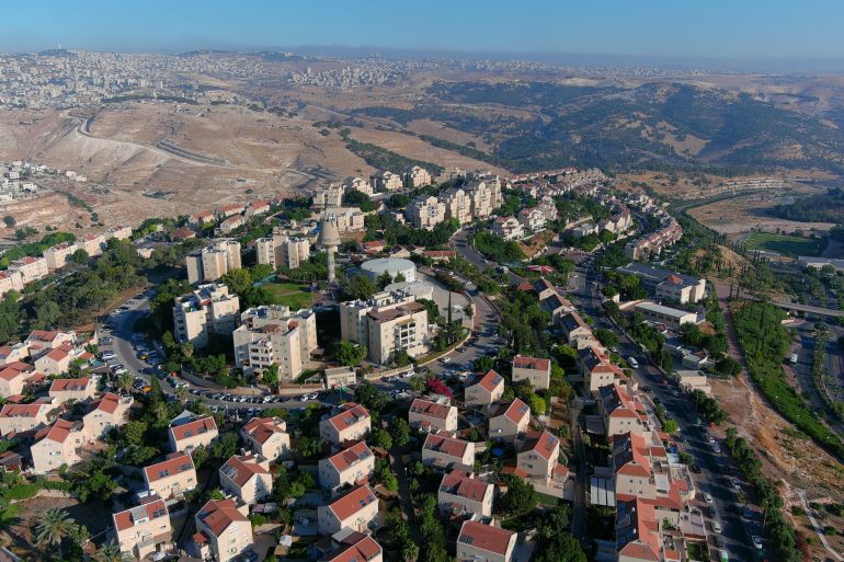 An aerial view shows the Jewish settlement of Maale Adumim in the Israeli-occupied West Bank, June 29, 2020