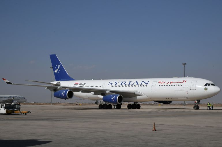 A SyrianAir Airbus A340-300 at Damascus International Airport.