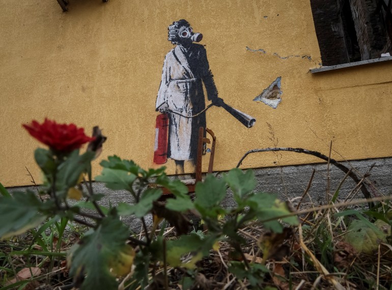 A Banksy graffiti in Ukraine.