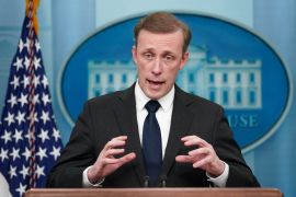 US White House national security adviser Jake Sullivan speaks at a press briefing at the White House.