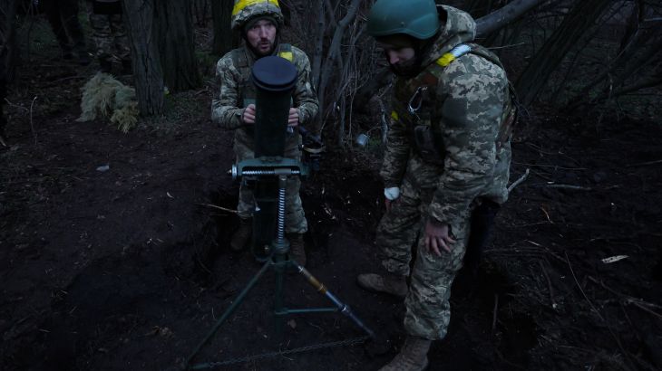 Ukrainian military prepare to fire a mortar round, as Russia's attack on Ukraine continues, in region of Donetsk, Ukraine, December 31, 2022