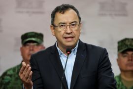 Colombian Interior Minister Alfonso Prada speaks at a news conference
