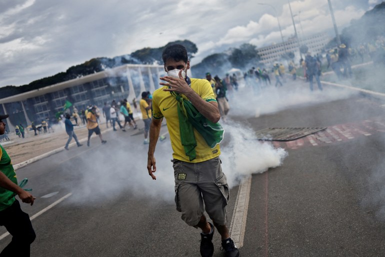 Supporters of Brazil's former President Jair Bolsonaro demonstrate in Brasilia