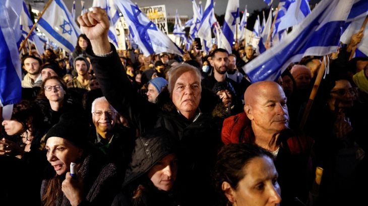 Israelis protest against Prime Minister Benjamin Netanyahu's new right-wing coalition