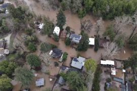 An aerial view of flooded houses in Felton Grove, California.