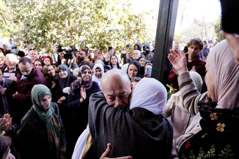 Israeli Palestinian prisoner Maher Younis is welcomed at his village, following his release after serving 40 years in prison,