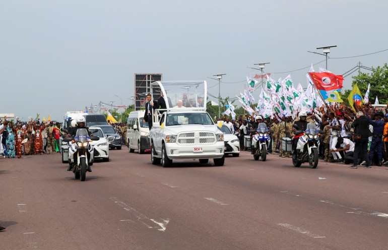 Residents of Kinshasa welcome Pope Francis, on his apostolic journey, in Kinshasa, Democratic Republic of Congo